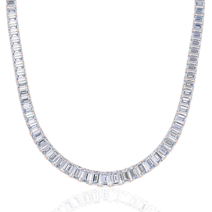 Emerald Shape Graduated Lab Grown Diamond Tennis Necklace Rose Gold 18K