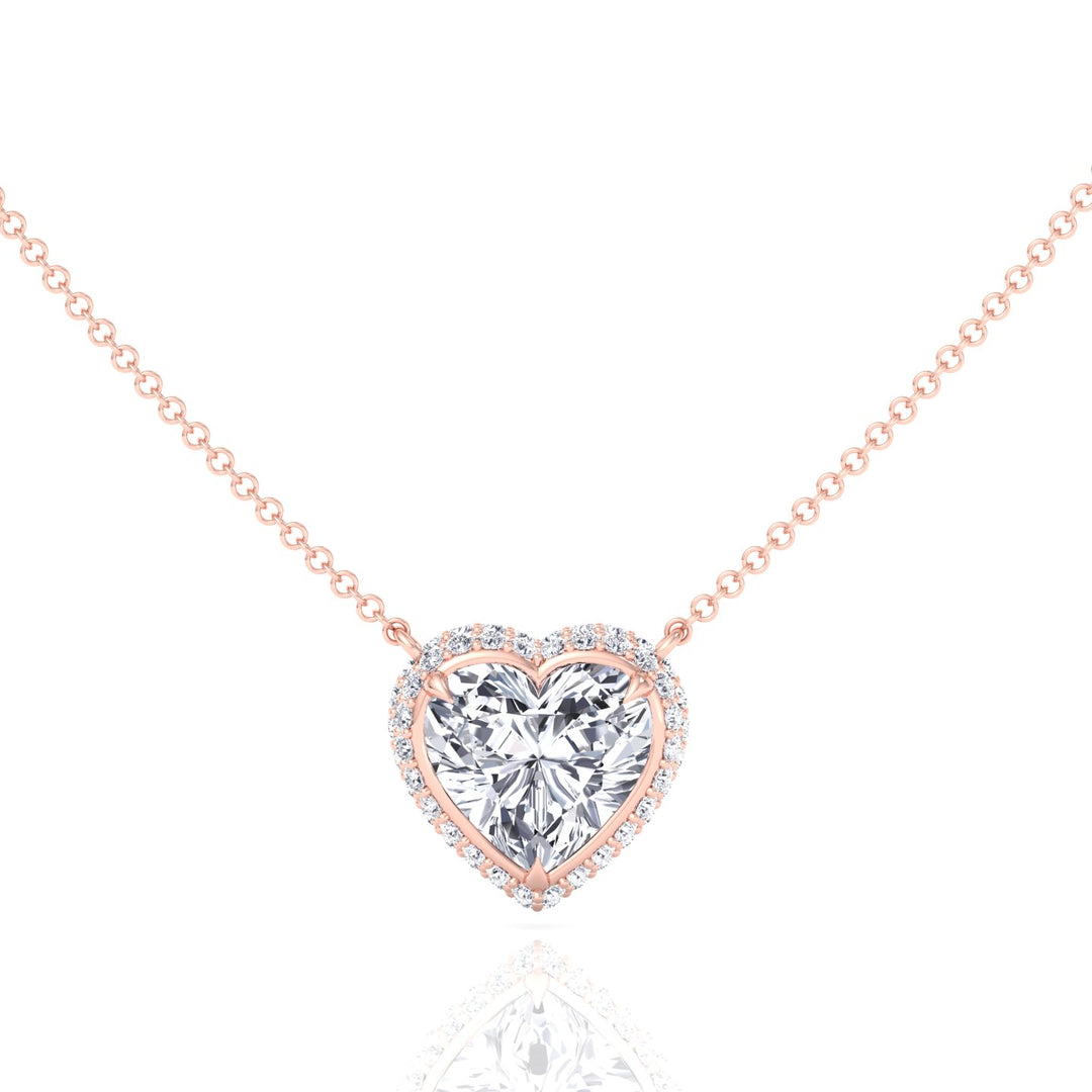 Invisible Halo Heart Shape Lab Grown Diamond Pendant Rose Gold 14K