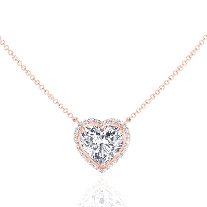 Invisible Halo Heart Shape Lab Grown Diamond Pendant Rose Gold 14K