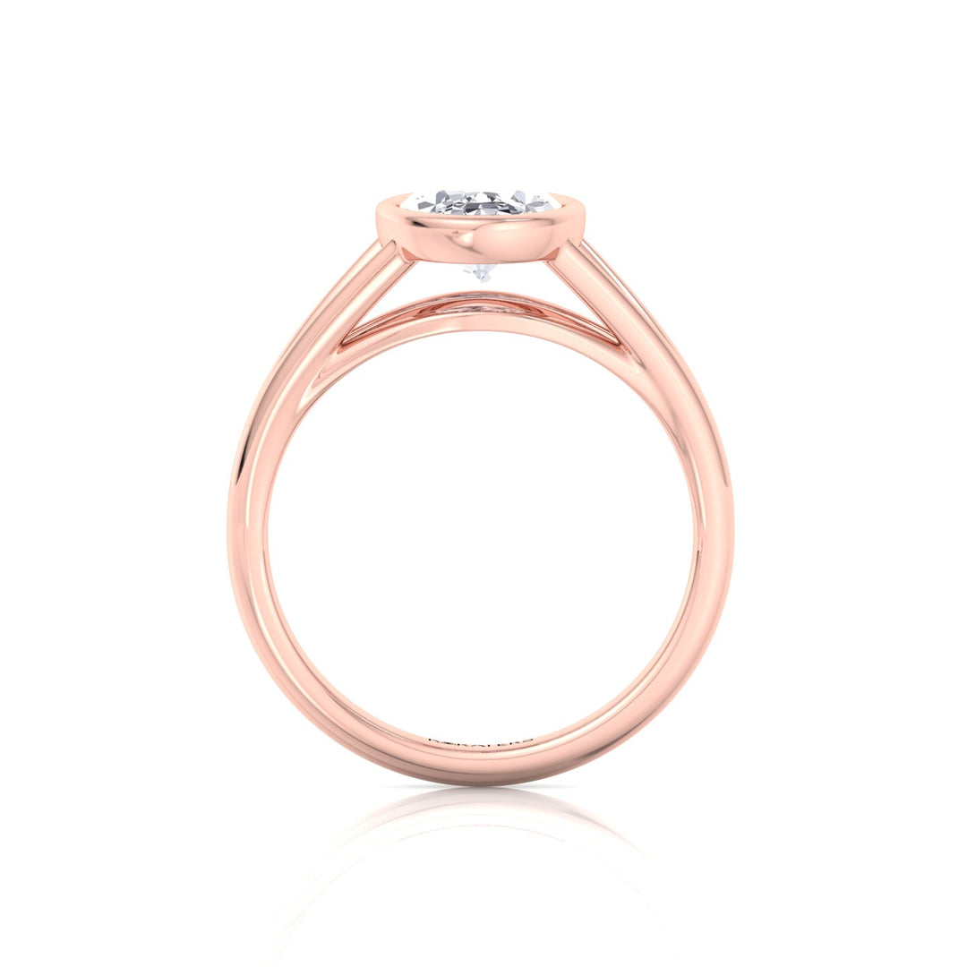 Bezel Set Oval Shape Lab-Grown Diamond Split Shank Engagement Ring Rose Gold