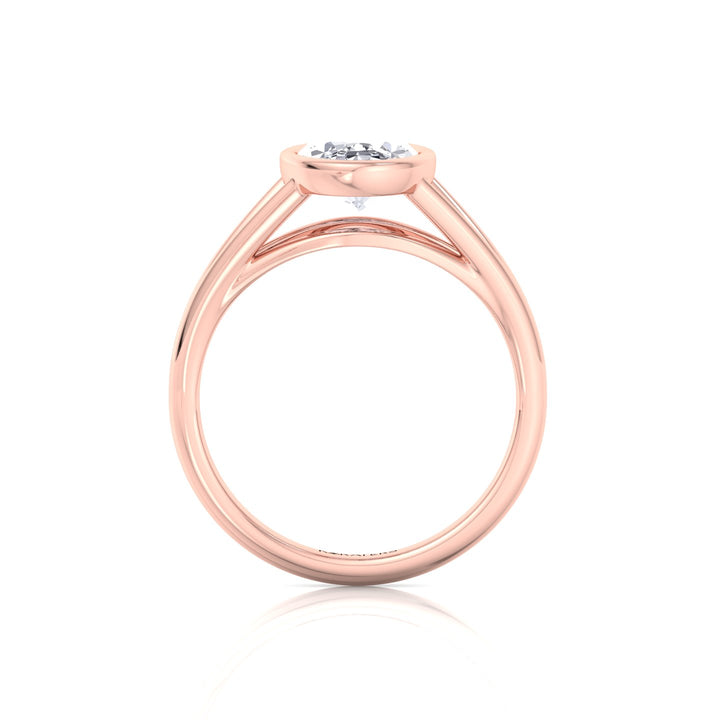 Bezel Set Oval Shape Lab-Grown Diamond Split Shank Engagement Ring Rose Gold