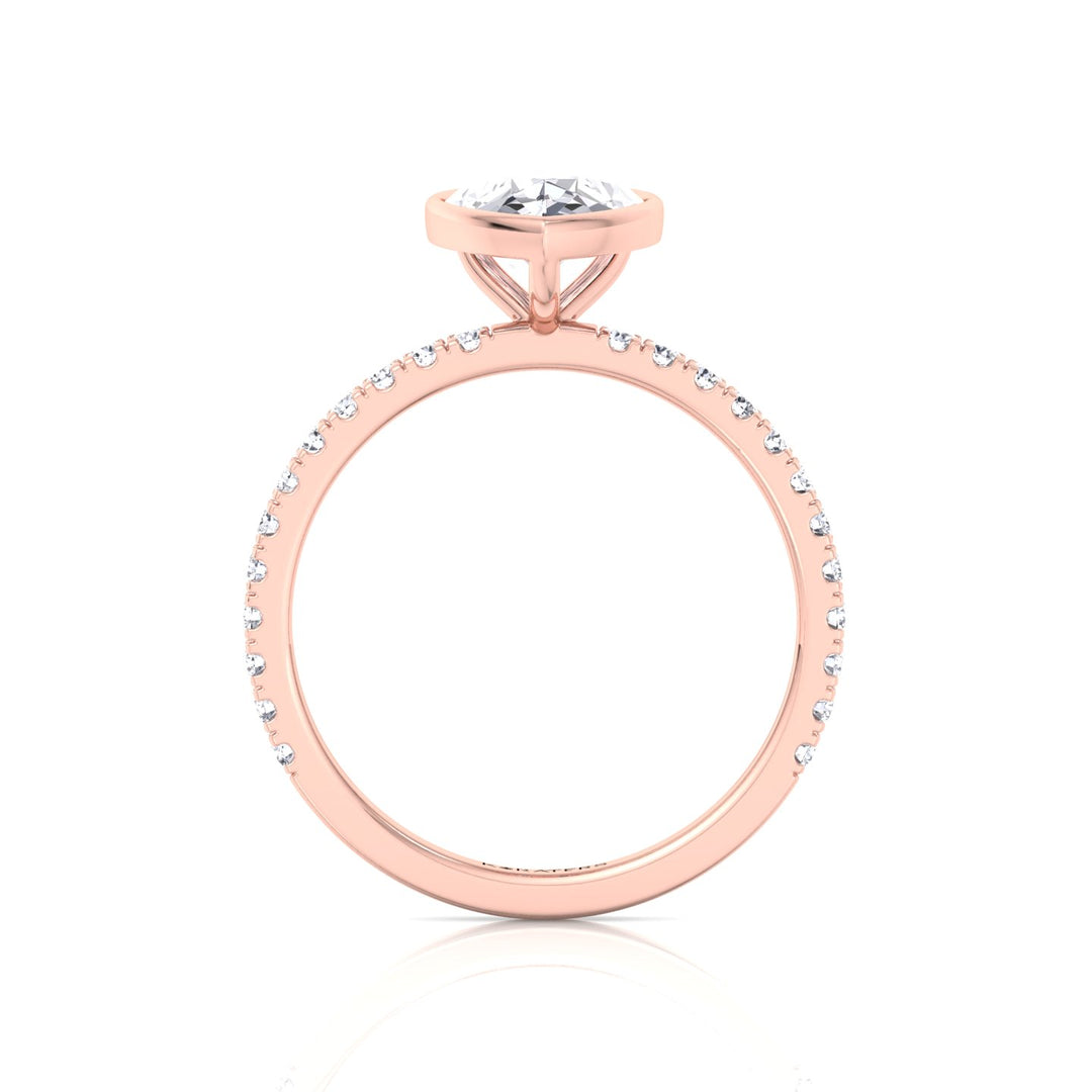 Bezel Set Pear Shape Lab Grown Diamond Engagement Ring With Pave Band Rose Gold