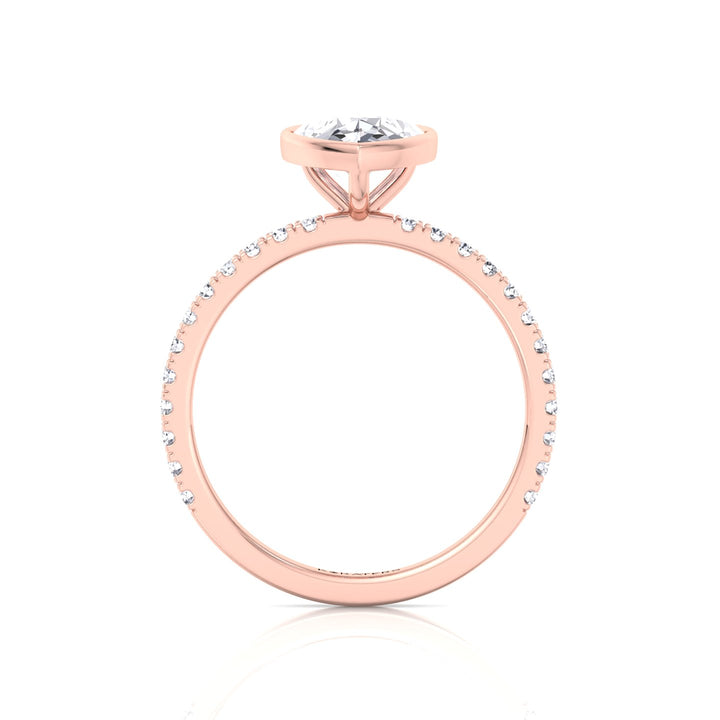 Bezel Set Pear Shape Lab Grown Diamond Engagement Ring With Pave Band Rose Gold