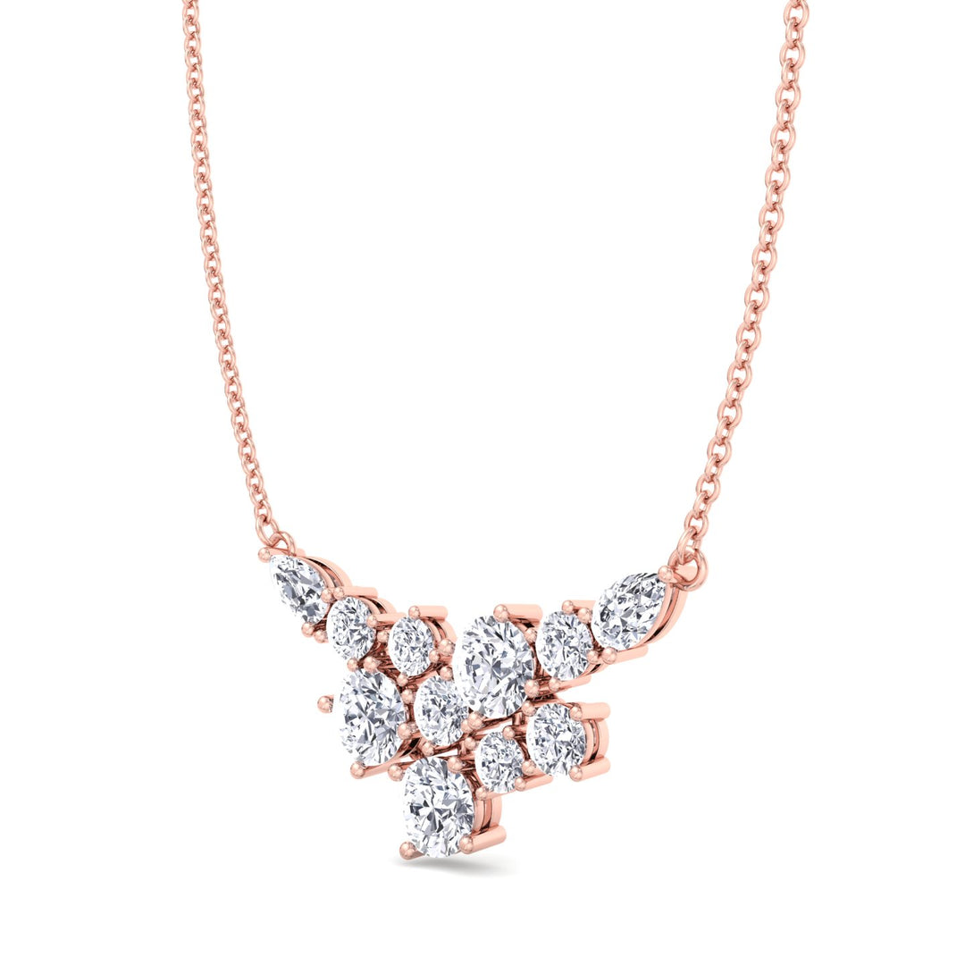 1.65CT Round Shape Cluster Natural Diamond Pendant Necklace Rose Gold 14K