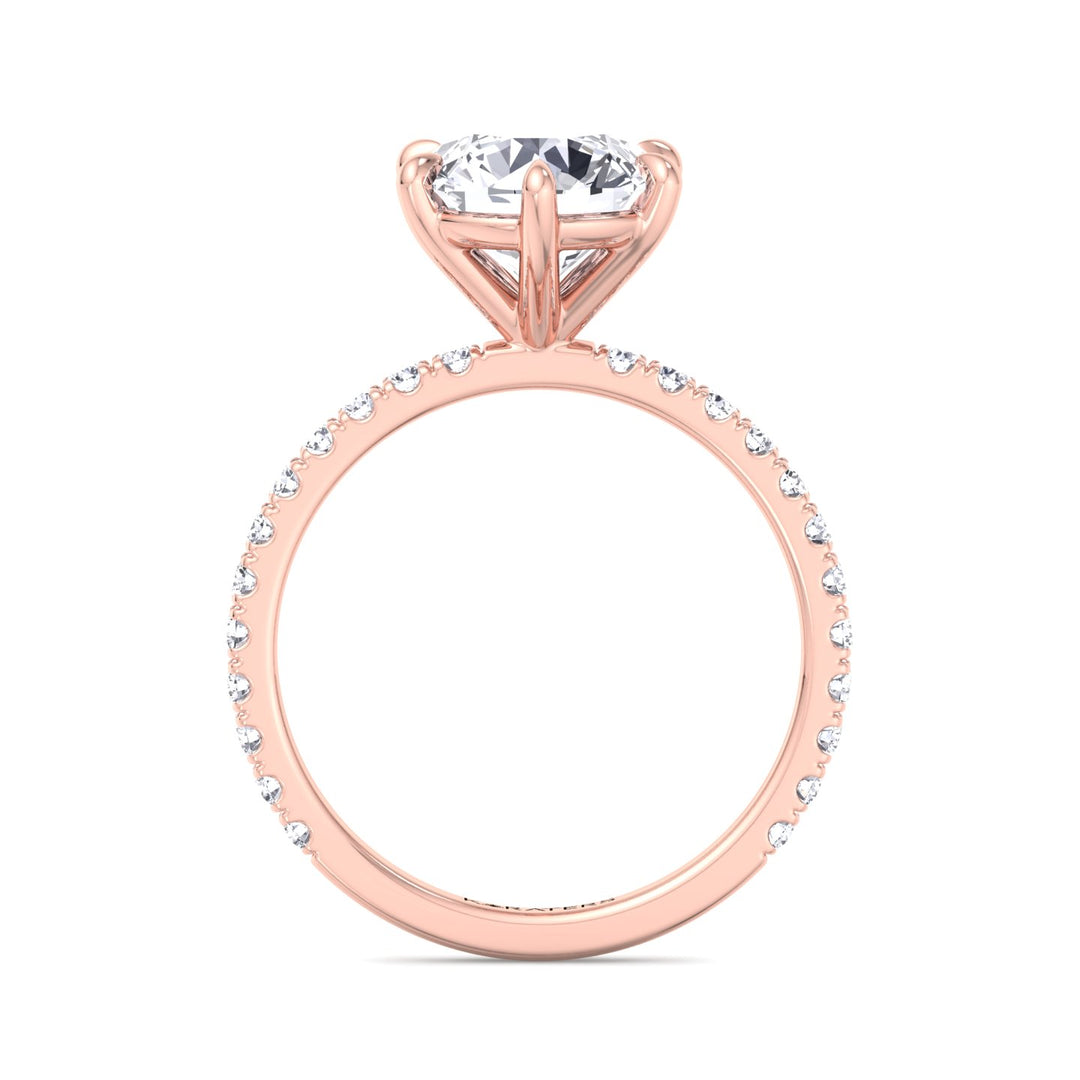 Adria - Six Prong Round Cut Lab Grown Diamond Engagement Ring With Pave Band
