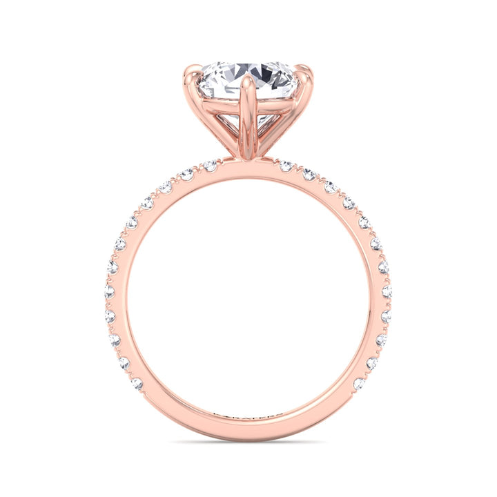 Adria - Six Prong Round Cut Lab Grown Diamond Engagement Ring With Pave Band