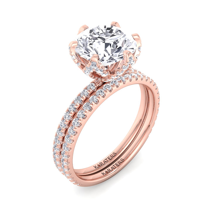 4.40CT Total Weight Round Halo Lab Grown Diamond Wedding Set Rose Gold 18K