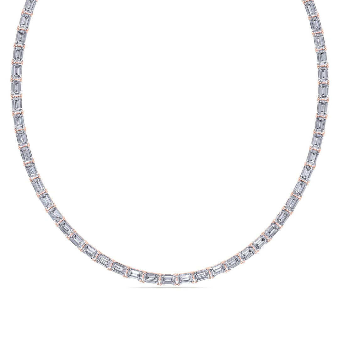 East-West Emerald Cut Lab Grown Diamond Tennis Necklace Rose Gold 14K 