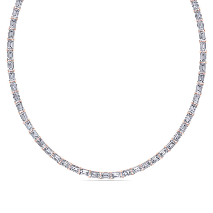East-West Emerald Cut Lab Grown Diamond Tennis Necklace Rose Gold 14K 
