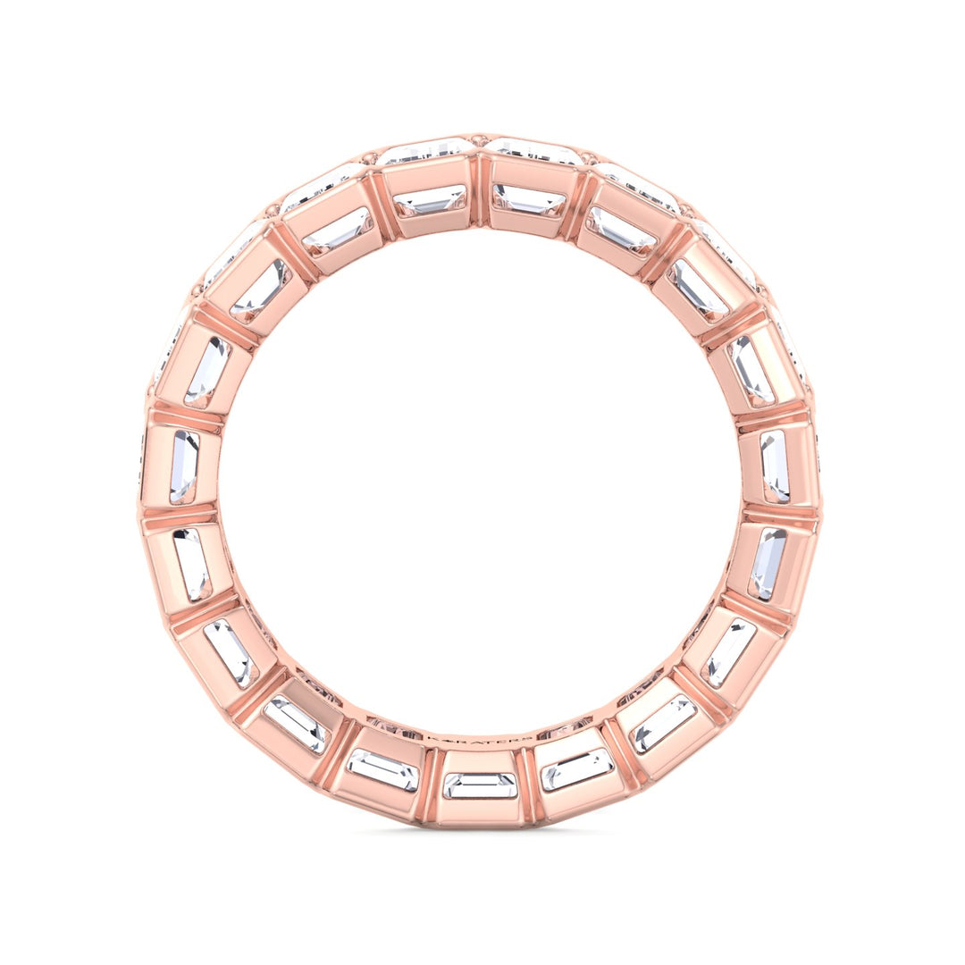 Half Bezel Set Emerald Cut Lab Grown Diamond Eternity Band Rose Gold 