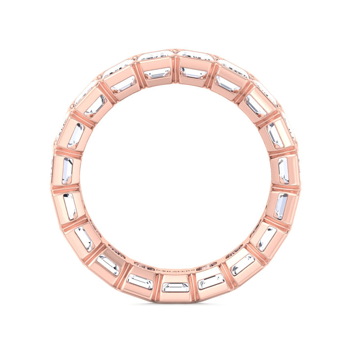 Half Bezel Set Emerald Cut Lab Grown Diamond Eternity Band Rose Gold 