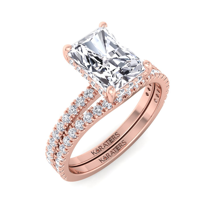 3.80CT Total Weight Radiant Cut Lab Grown Diamond Wedding Set ROse Gold 18K