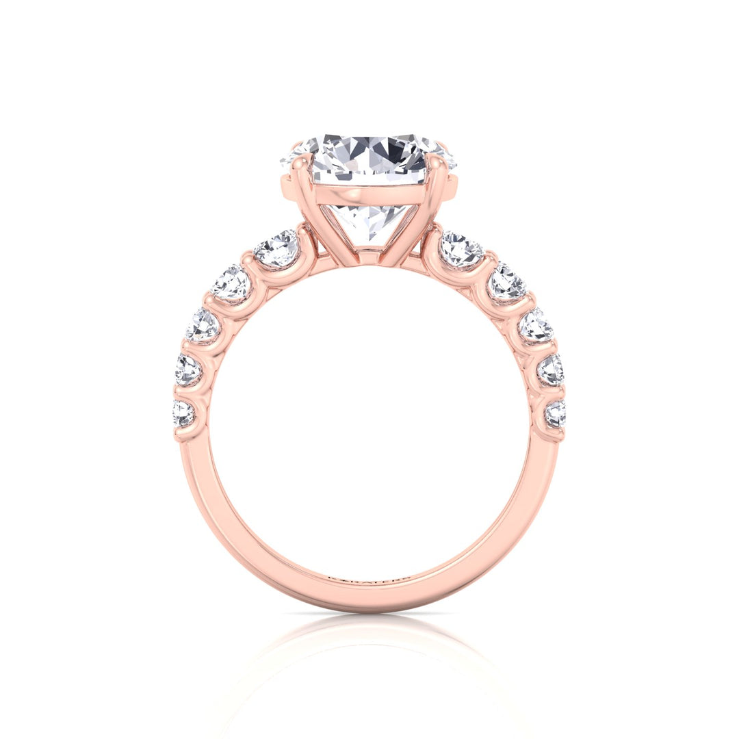 Round Shape Lab Grown Diamond Engagement Ring with Graduated Sidestones Rose Gold