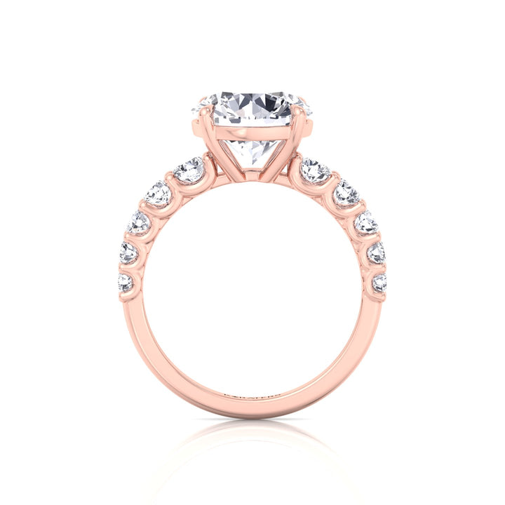 Round Shape Lab Grown Diamond Engagement Ring with Graduated Sidestones Rose Gold