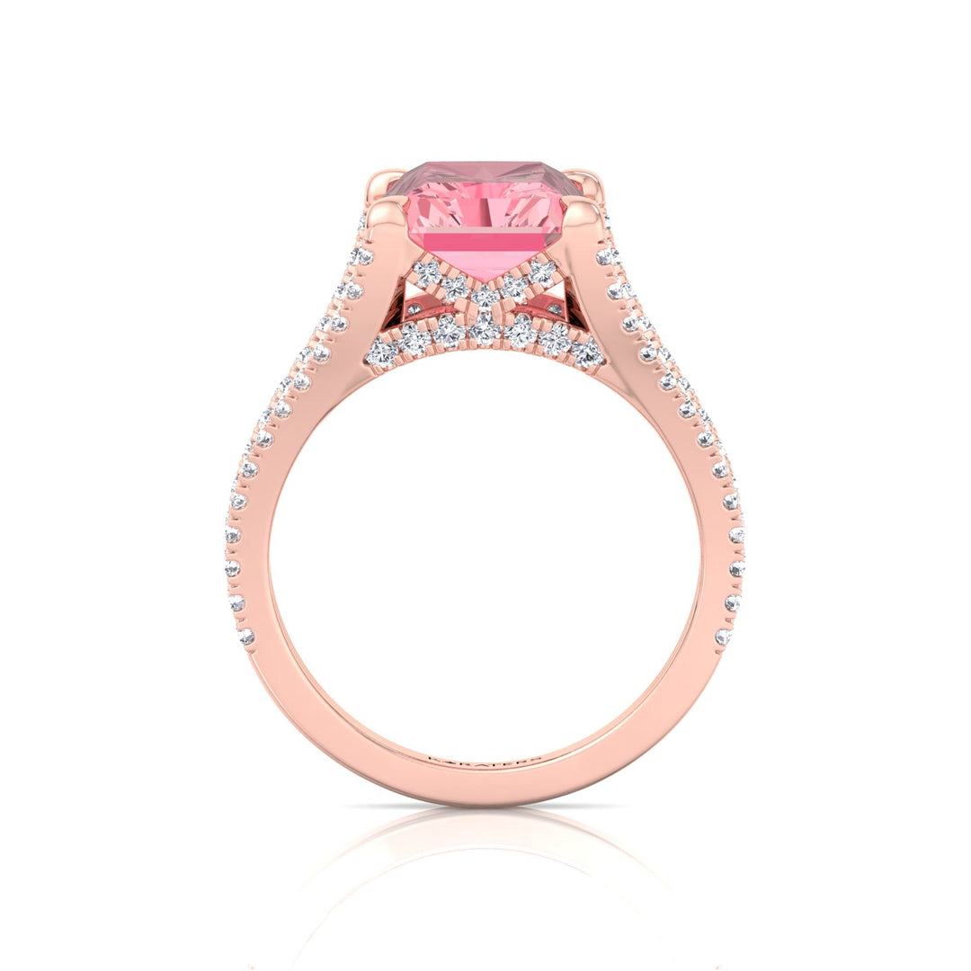 Radiant Cut Pink Diamond Lab Grown Engagement Ring with a Split Band Rose Gold 14K