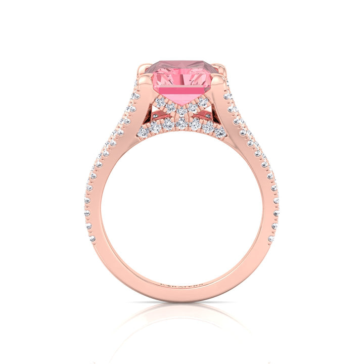 Radiant Cut Pink Diamond Lab Grown Engagement Ring with a Split Band Rose Gold 14K