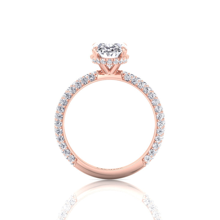 Oval Shape Lab-Grown Diamond Invisible Halo Engagement Ring with Three Row Pave Band Rose Gold