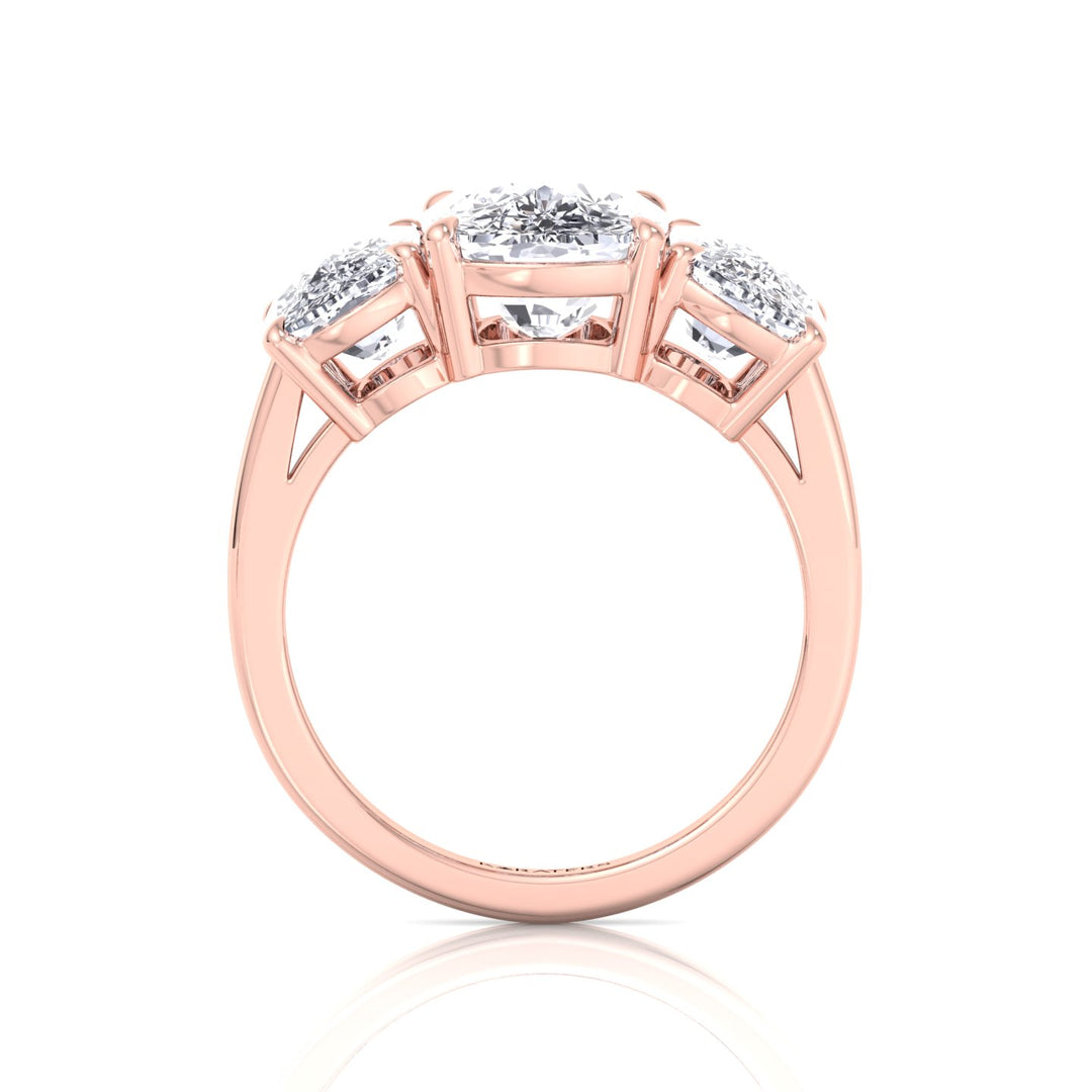 3 Stone Elongated Cushion Cut Lab Grown Diamond Engagement Ring Rose Gold