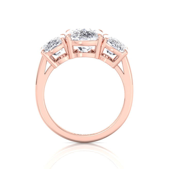 3 Stone Elongated Cushion Cut Lab Grown Diamond Engagement Ring Rose Gold
