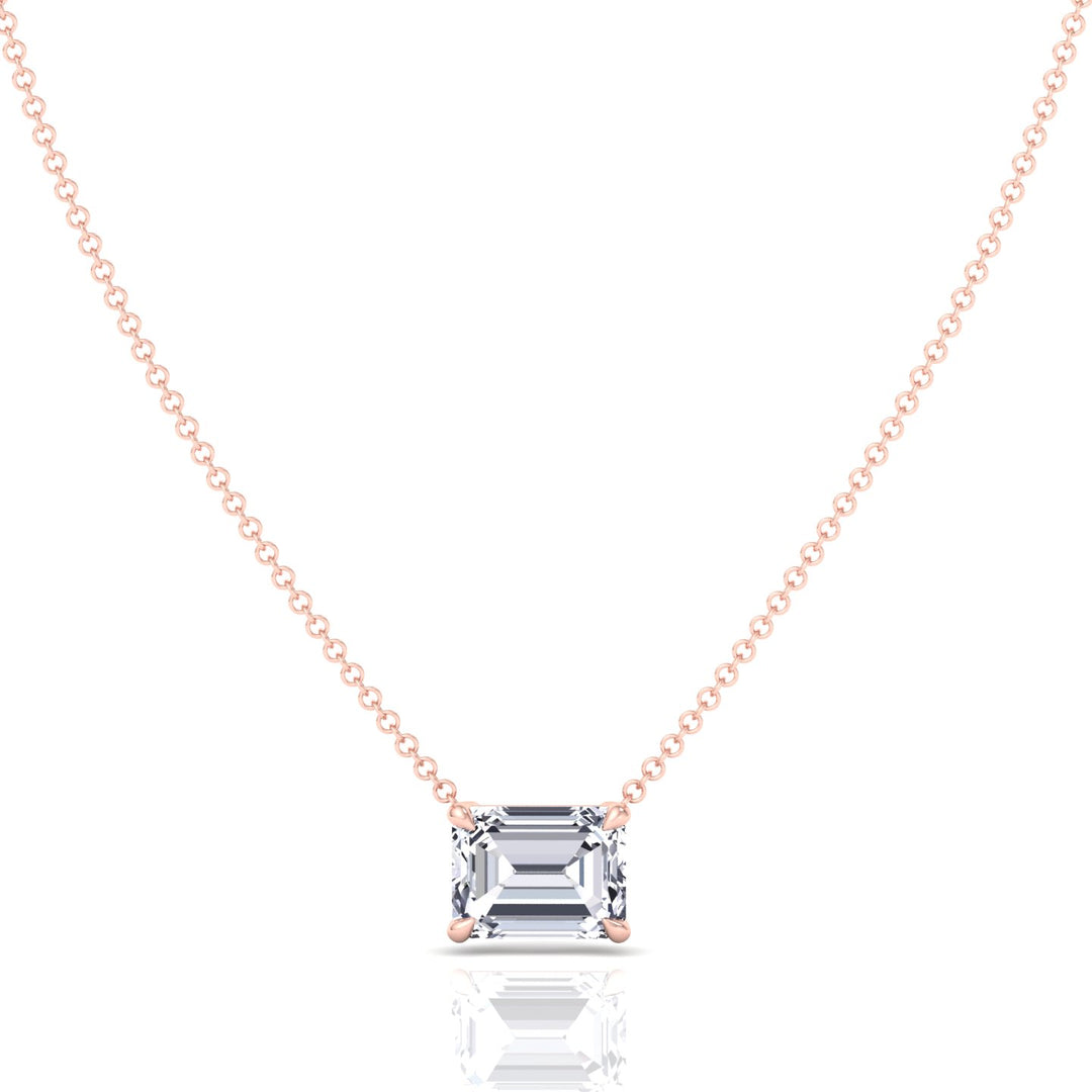 Floating Emerald Shape Lab Grown Diamond Pendant Rose Gold 18K
