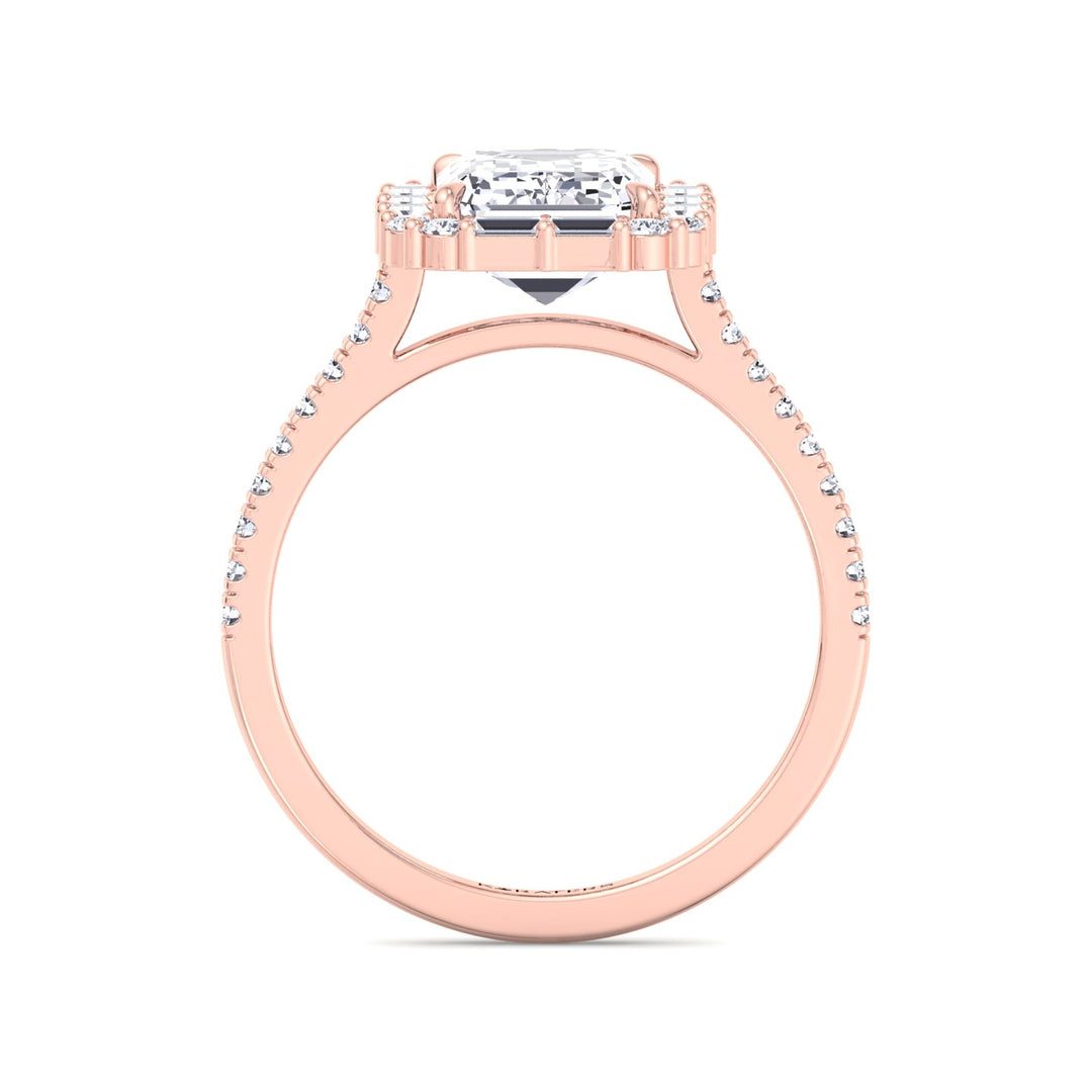 Vintage Emerald Cut Lab-Grown Diamond Engagement Ring with Sidestones Rose Gold