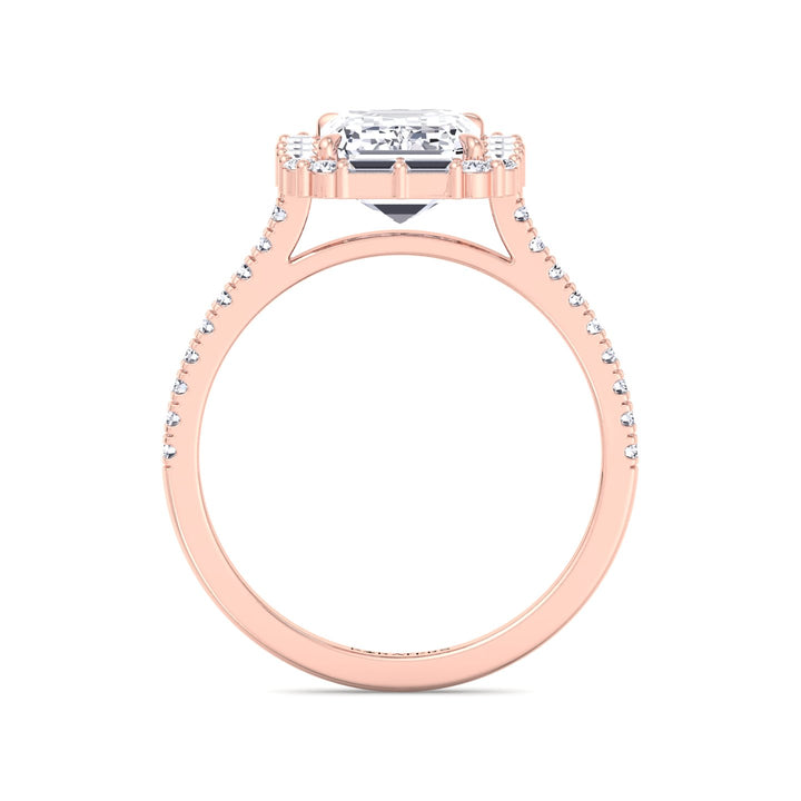 Vintage Emerald Cut Lab-Grown Diamond Engagement Ring with Sidestones Rose Gold