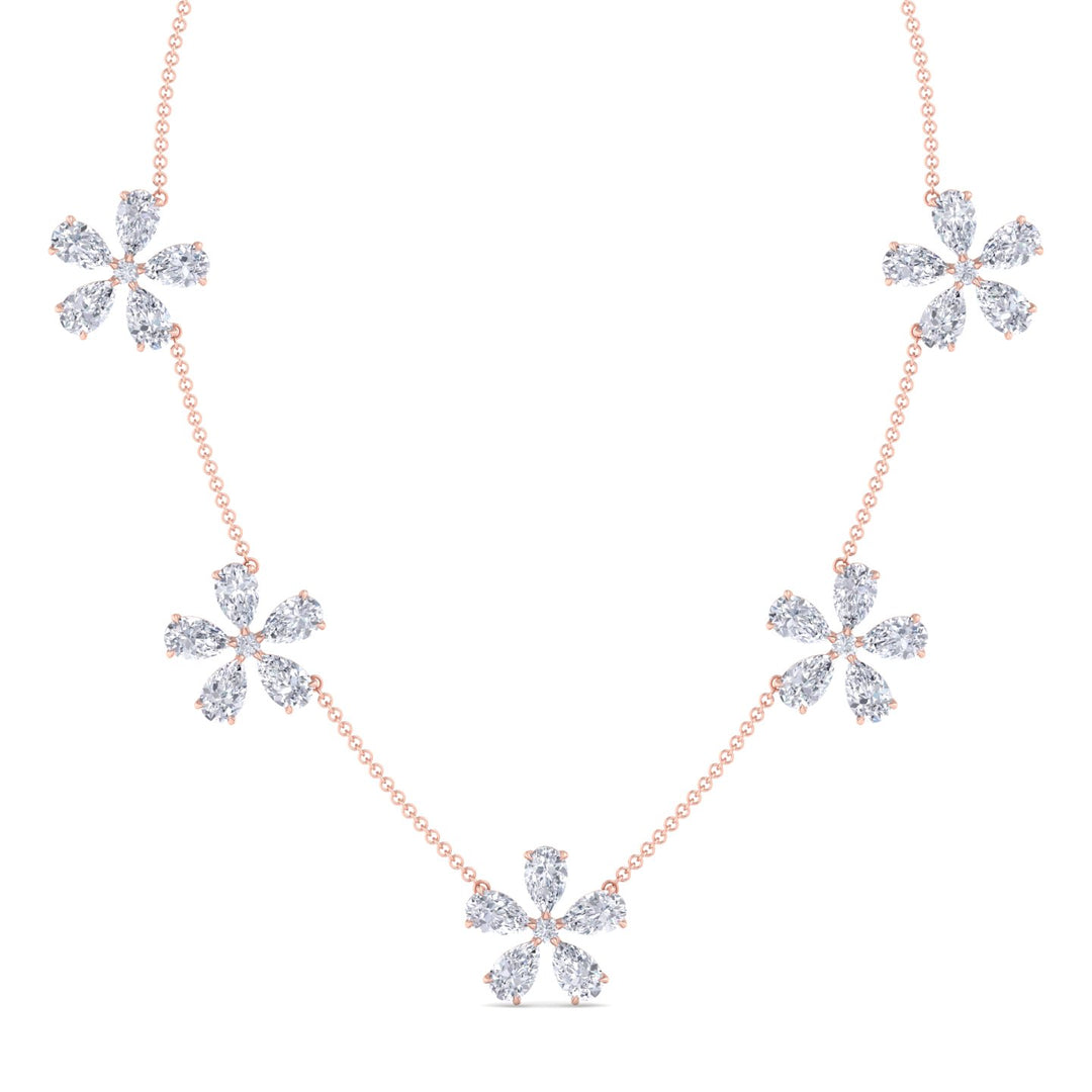 Five Flower Lab Grown Diamond Necklace Rose Gold 18K