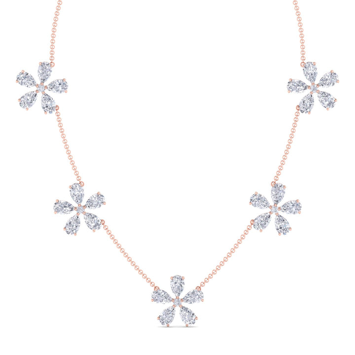 Five Flower Lab Grown Diamond Necklace Rose Gold 18K