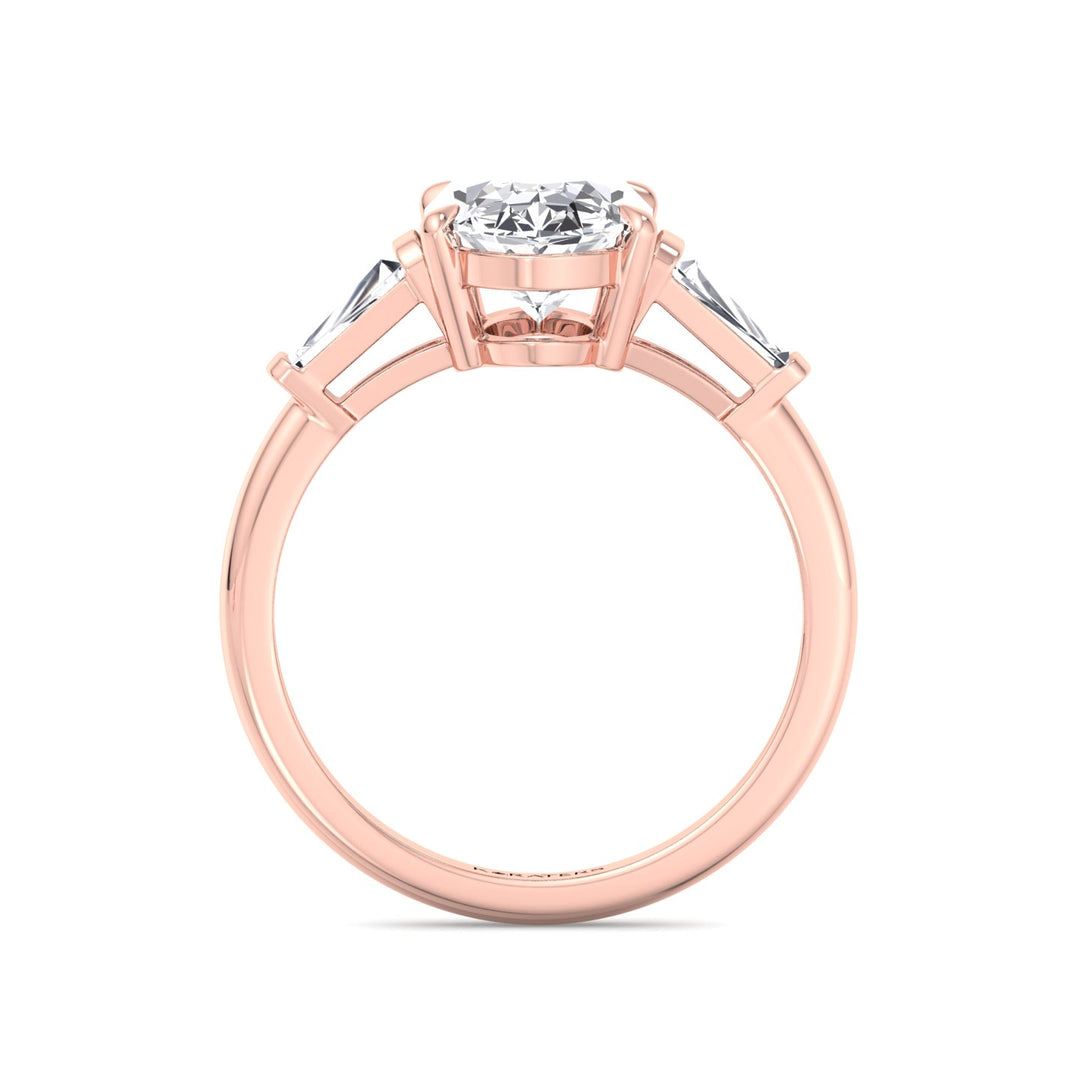 Moval Lab-Grown Diamond Engagement Ring with Tapered Baguette Sidestones Rose Gold