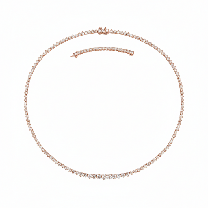 3-Prong Riviera Graduated Lab Grown Diamond Tennis Necklace with Extender Rose Gold