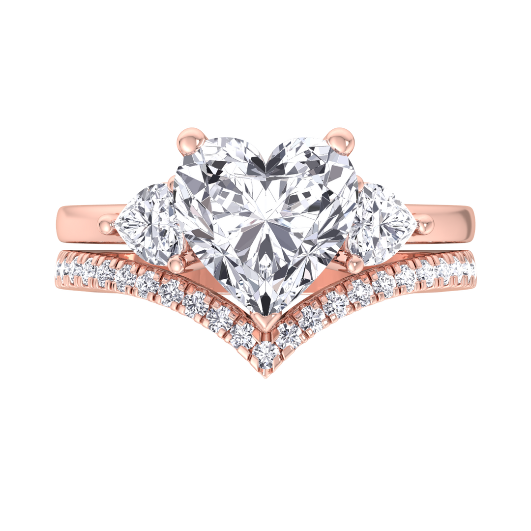4.8CT Total Weight Heart Shape Lab Grown Diamond Wedding Set Rose Gold 14K 18K
