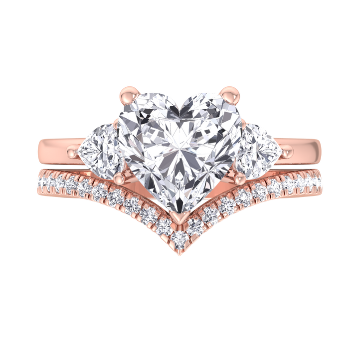4.8CT Total Weight Heart Shape Lab Grown Diamond Wedding Set Rose Gold 14K 18K