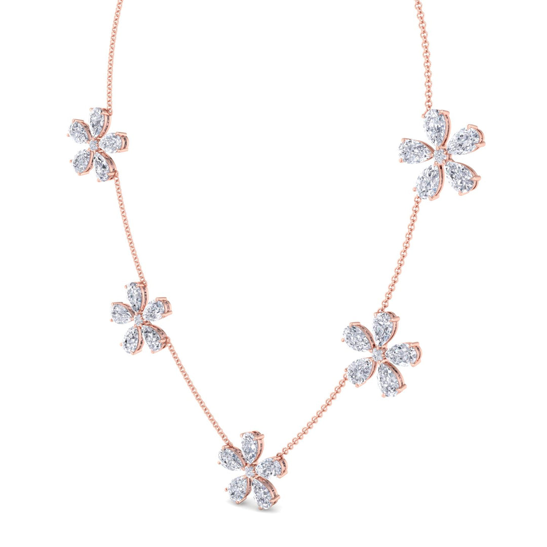 Five Flower Lab Grown Diamond Necklace Rose Gold 14K