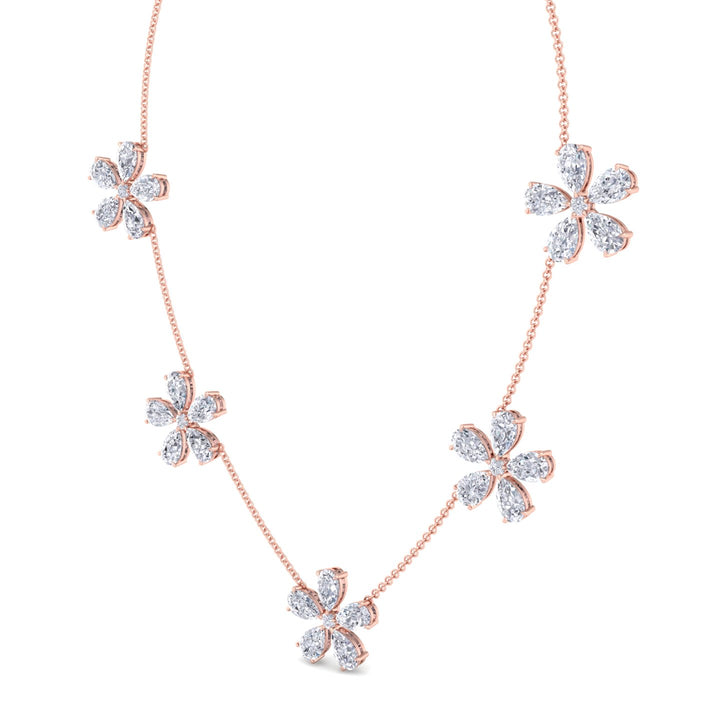 Five Flower Lab Grown Diamond Necklace Rose Gold 14K