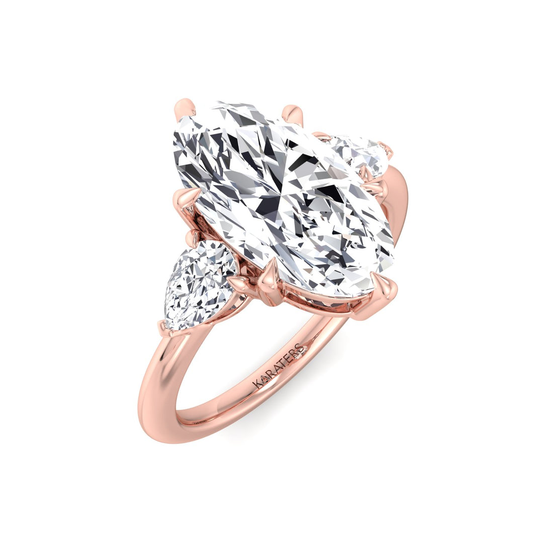 Moval Lab-Grown Diamond Engagement Ring with Pear Sidestones Rose Gold 18K