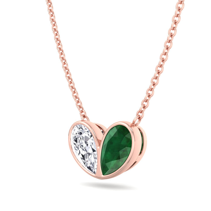 Pear Shape Green Emerald and Lab Grown Diamond Pendant Necklace-Rose Gold- 2CT