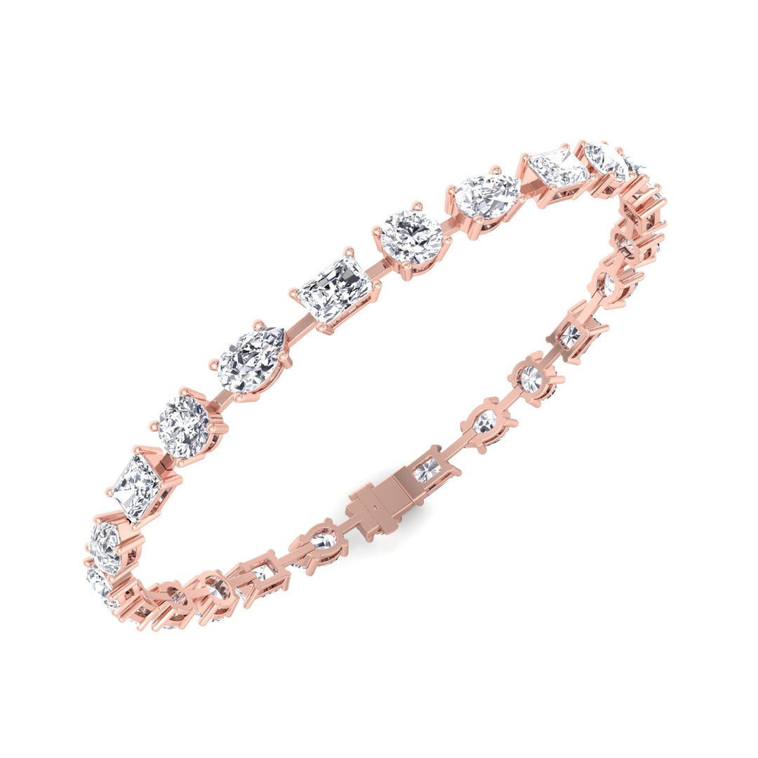 Multi Shape Lab Grown Diamond Tennis Bracelet 14K Solid Gold (Round, Pear & Emerald)