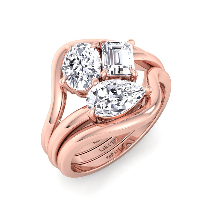 3CT Total Weight 3 Stone Lab Grown Diamond Wedding Set Rose Gold 18K