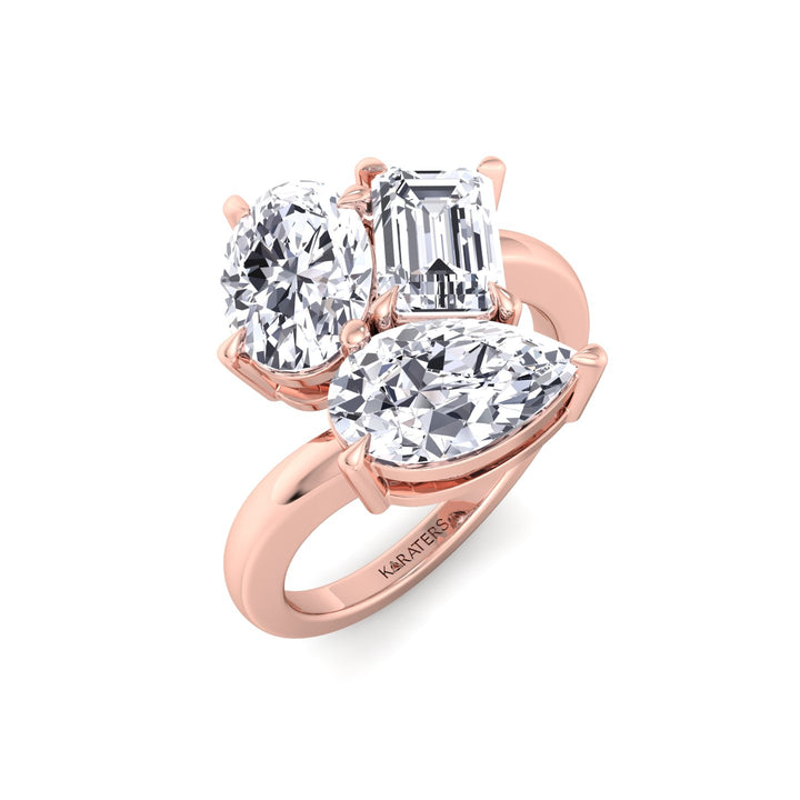 Toi et Moi Three Stone - Pear, Oval & Round Lab Grown Diamond Engagement Ring Rose Gold 18K