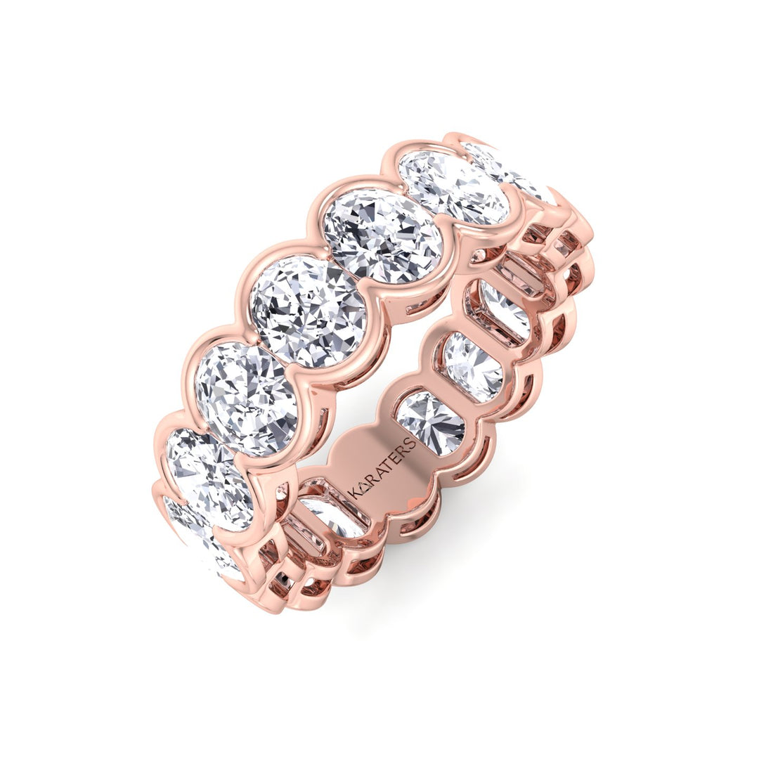 Oval Shape Half Bezel Lab Grown Diamond Eternity Band Rose Gold 18K