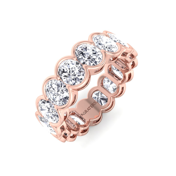 Oval Shape Half Bezel Lab Grown Diamond Eternity Band Rose Gold 18K