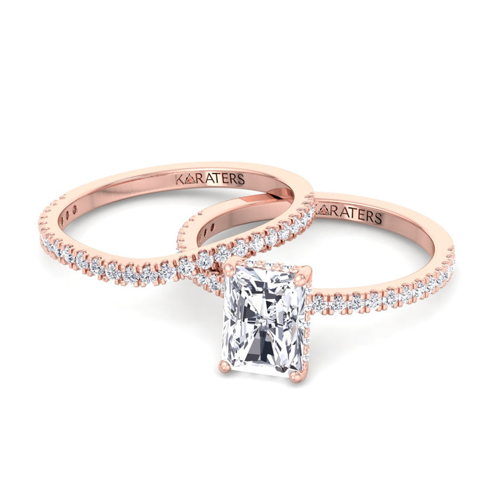 3.80CT Total Weight Radiant Cut Lab Grown Diamond Wedding Set ROse Gold 14K