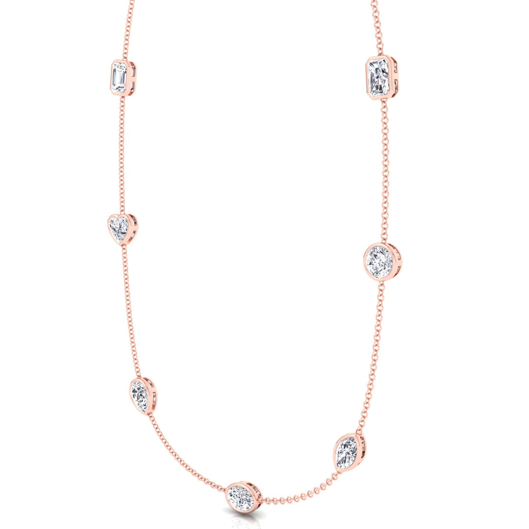 Multi Shape Lab Grown Diamond By The Yard Necklace Rose Gold 18K