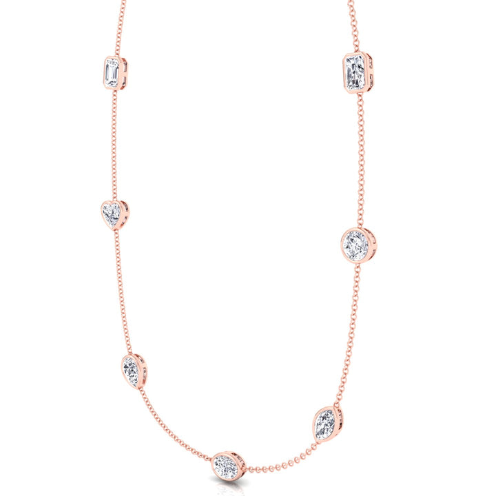 Multi Shape Lab Grown Diamond By The Yard Necklace Rose Gold 18K