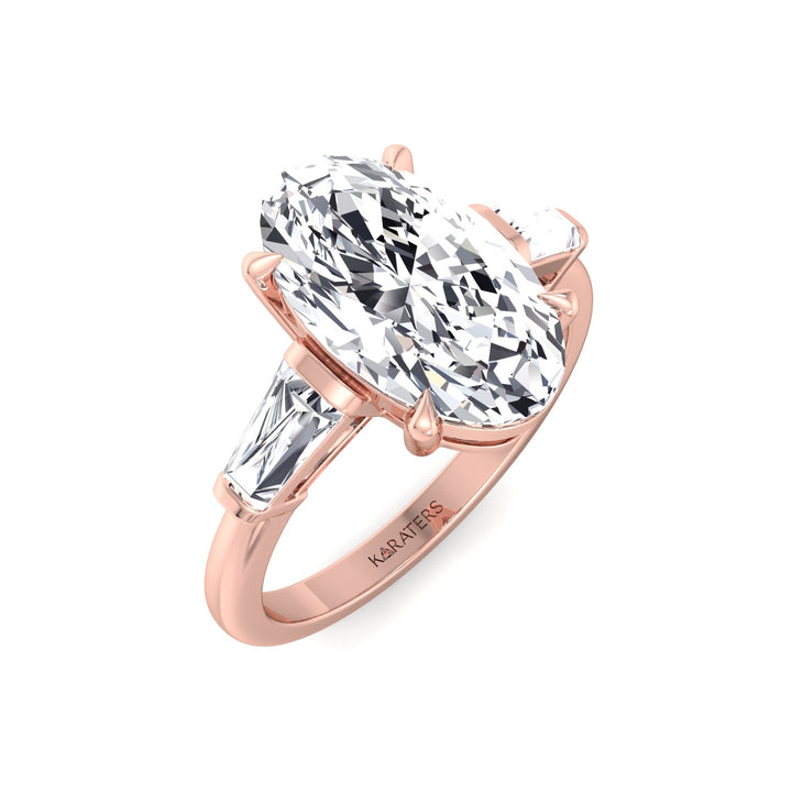 Moval Lab-Grown Diamond Engagement Ring with Tapered Baguette Sidestones Rose Gold 18K 