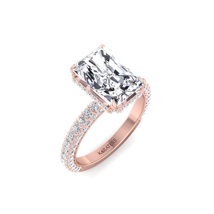 Thick Pave Radiant Cut Hidden Halo Lab Grown Diamond Engagement Ring Rose Gold 18K