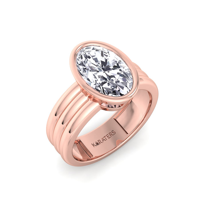 Triple Band Oval Shape Lab-Grown Diamond Engagement Ring Rose Gold  18K