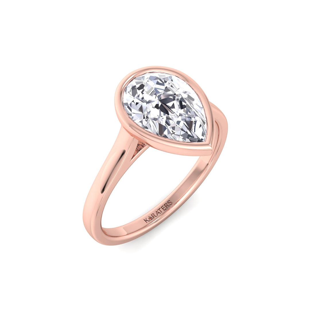 Bezel Set Pear Shape Lab-Grown Diamond Engagement Ring Rose Gold 18K