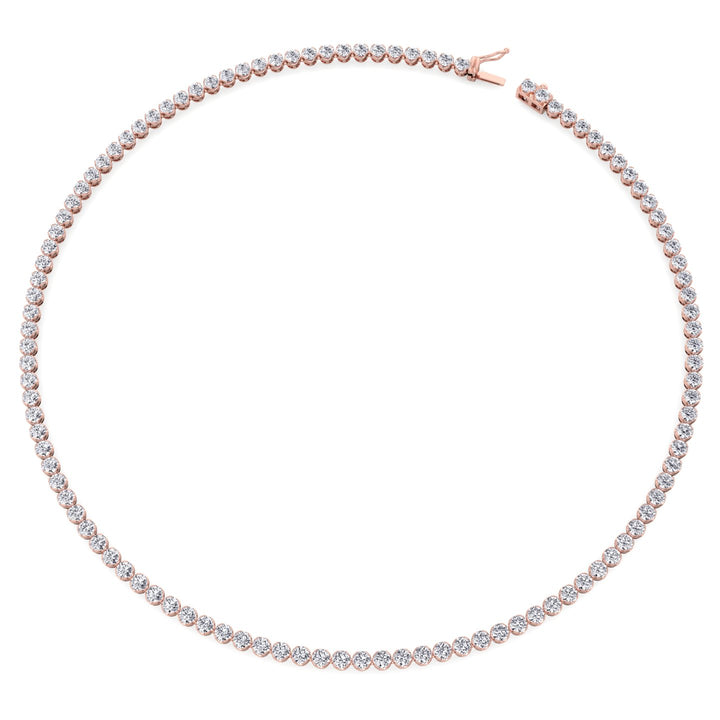 Illusion Set Round Shape Lab Grown Diamond Tennis Necklace Rose Gold 14K