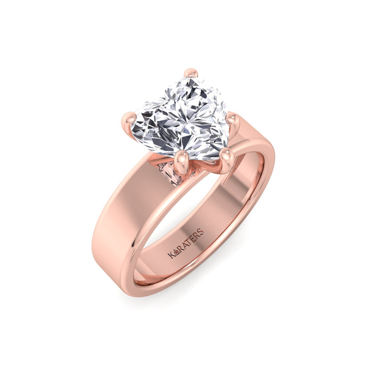 Heart Shape Lab Grown Diamond Engagement Ring with Wide Band Rose Gold 14K 